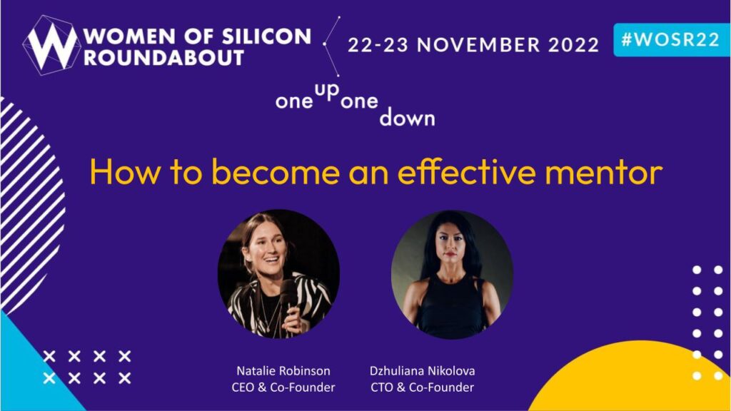 Banner for OneUpOneDown at Women in Silicon Roundtable Presentation